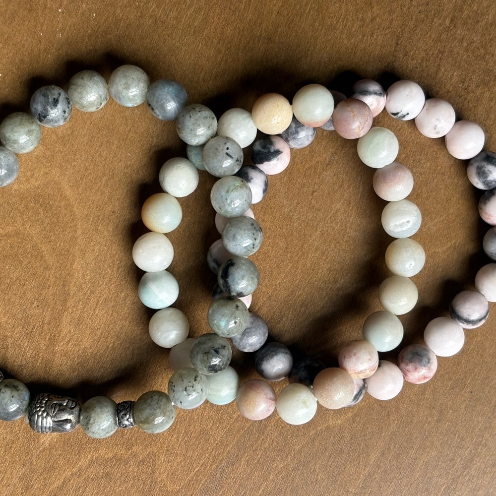Natural Gemstone Bracelet Set Buddha Hamsa Amazonite Jasper
